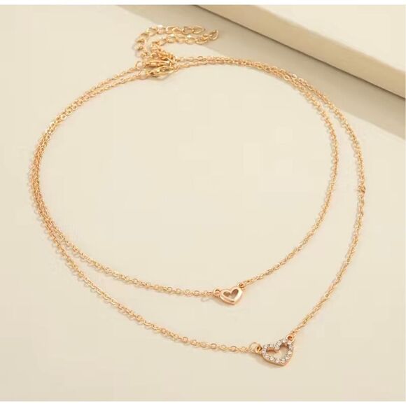 Double Layer Heart Rhinestone Zircon Necklace Set - Picture 5 of 6